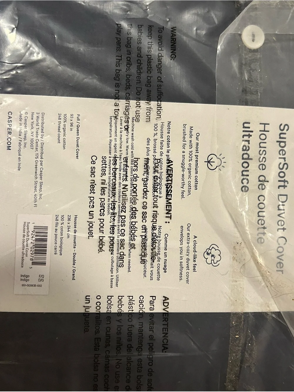 Casper Supersoft Duvet Cover in Indigo Full Queen Sized